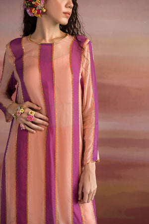 
            
                Load image into Gallery viewer, Violet Dual Tone Striped Kurta Set
            
        
