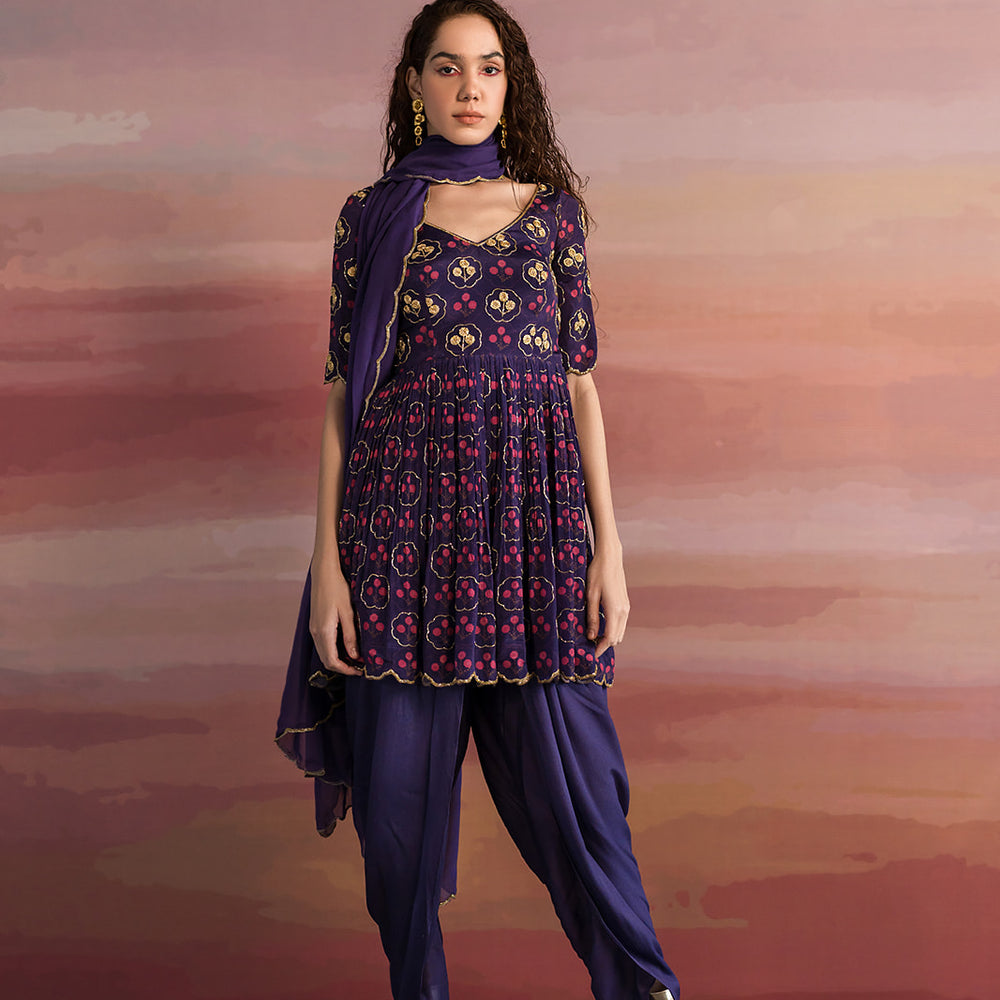 
                      
                        Purple Printed Dhoti Set
                      
                    