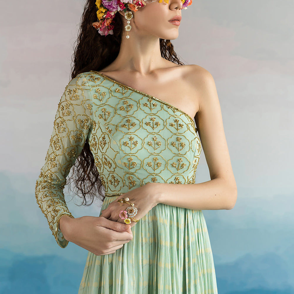 Mint Blue One Shoulder Anarkali