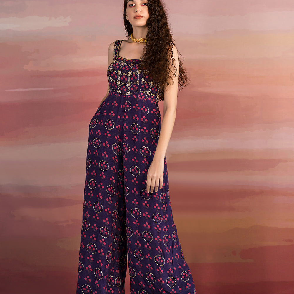 Purple Printed Jumpsuit