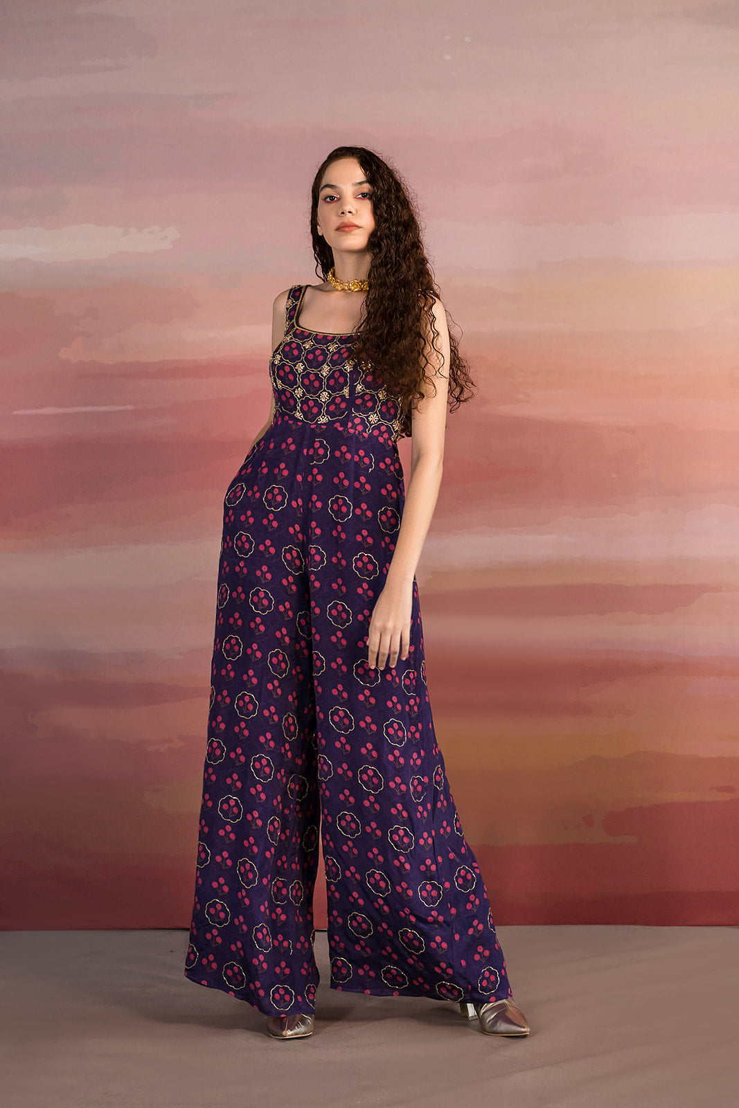 Purple Printed Jumpsuit