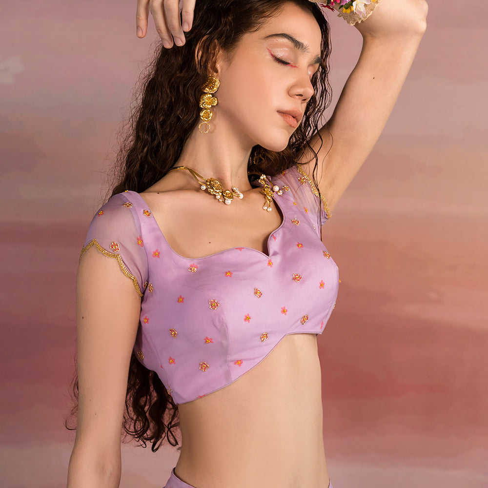
                      
                        Dhanashree Verma in Lavender Small Flower Printed Ghagara set
                      
                    