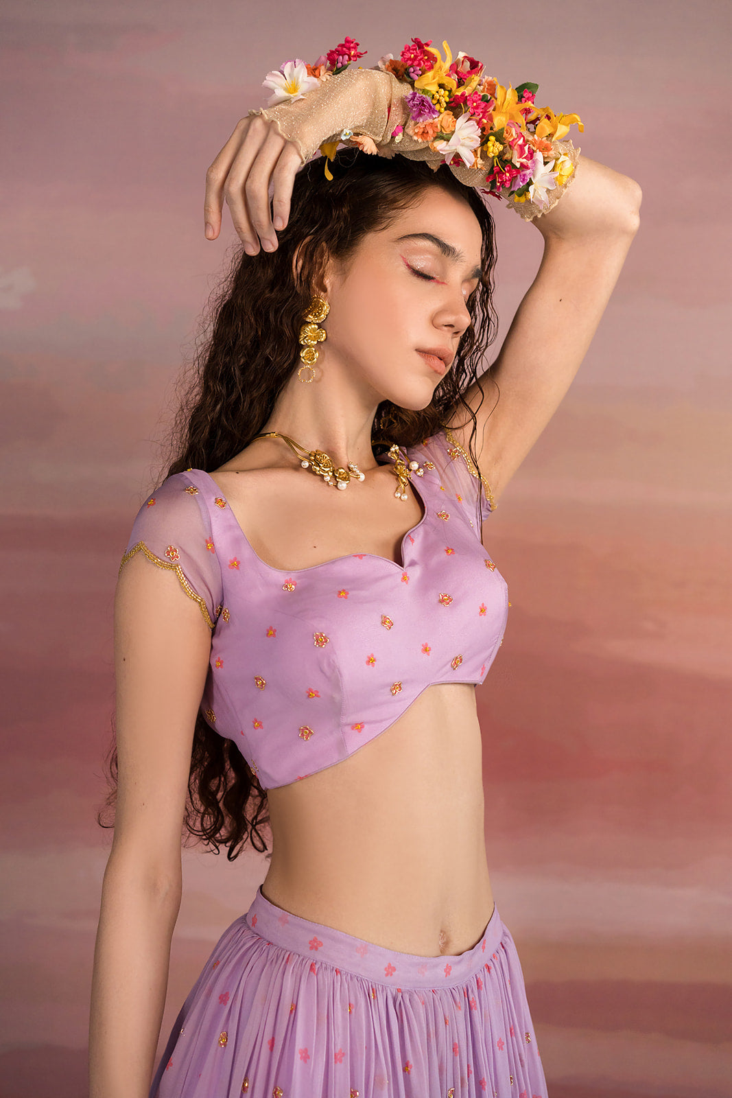 Dhanashree Verma in Lavender Small Flower Printed Ghagara set