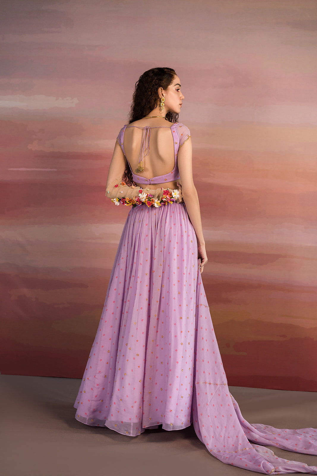 Dhanashree Verma in Lavender Small Flower Printed Ghagara set