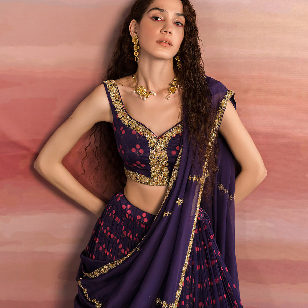 
                      
                        Purple Printed Ghagara Set
                      
                    