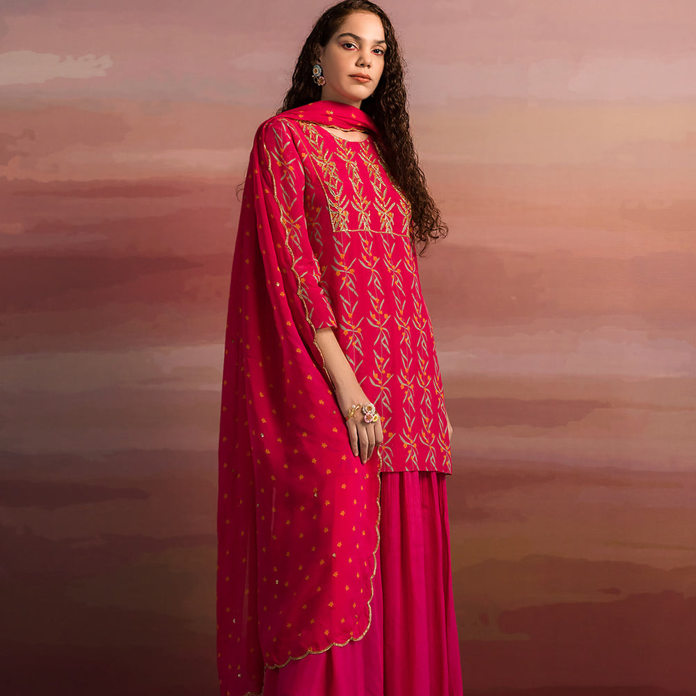 Fuschia Kali Printed Kurta Set