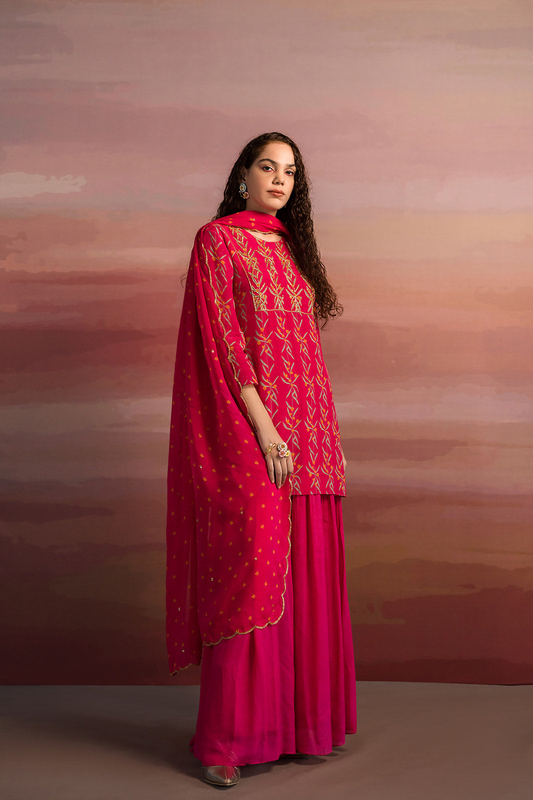 Fuschia Kali Printed Kurta Set