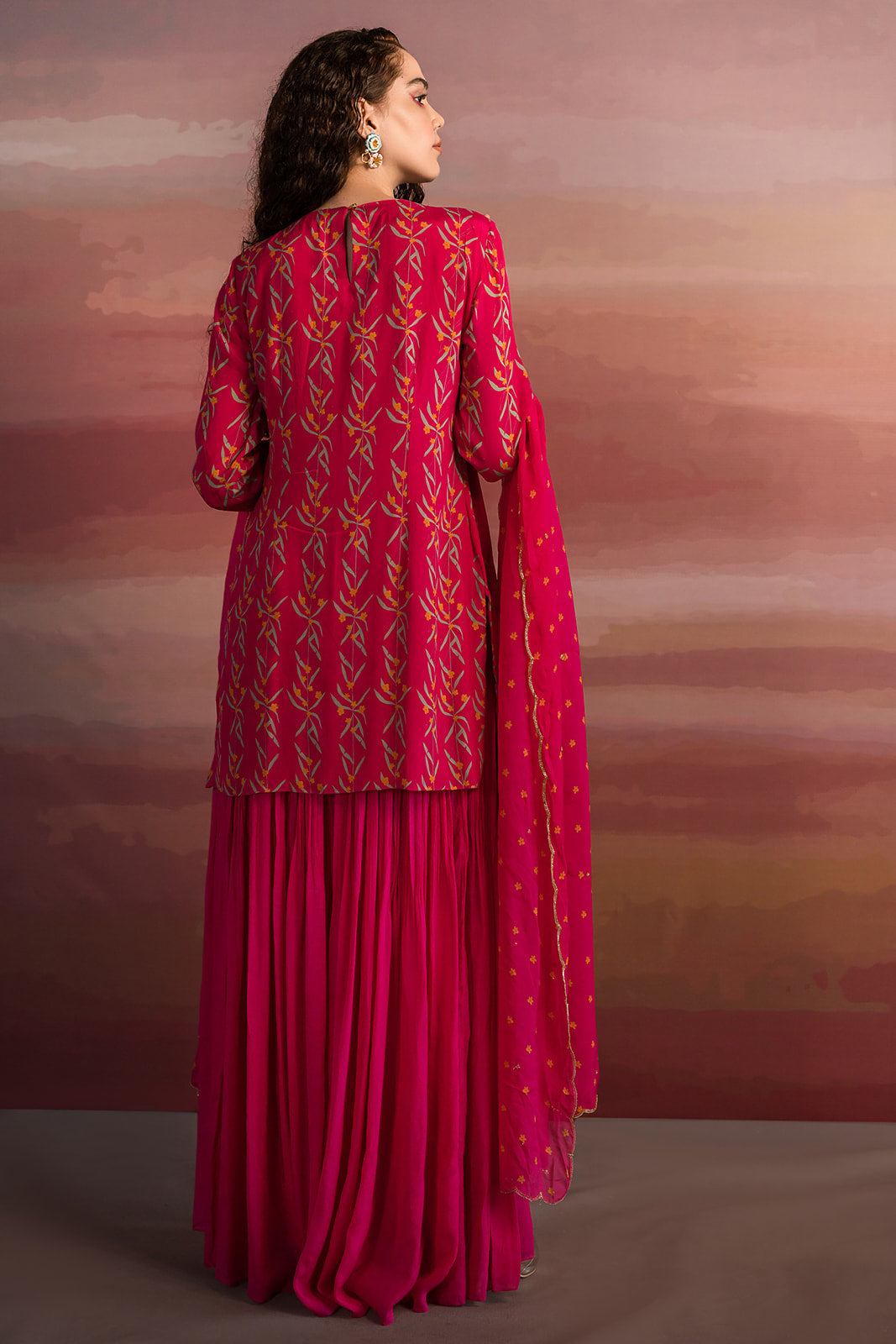 Fuschia Kali Printed Kurta Set