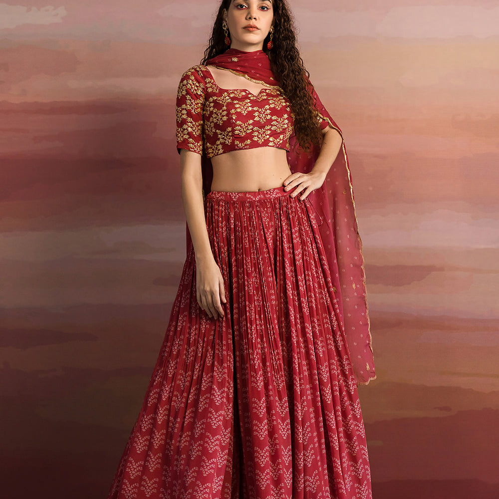 
                      
                        Maroon Printed Ghagara Set
                      
                    