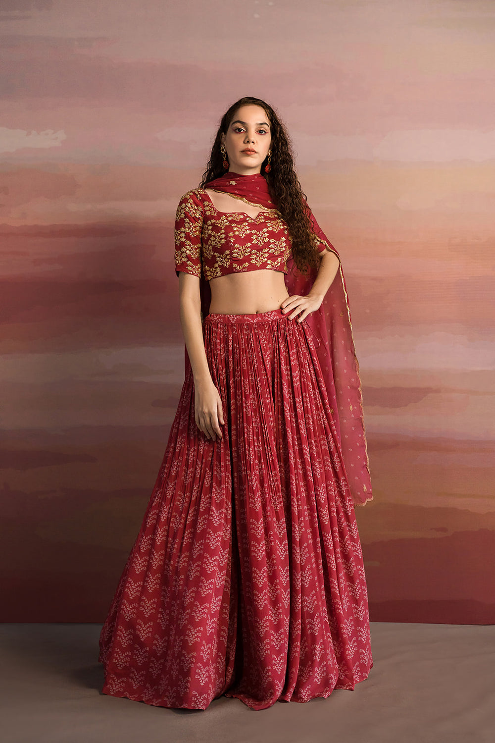 Maroon Printed Ghagara Set