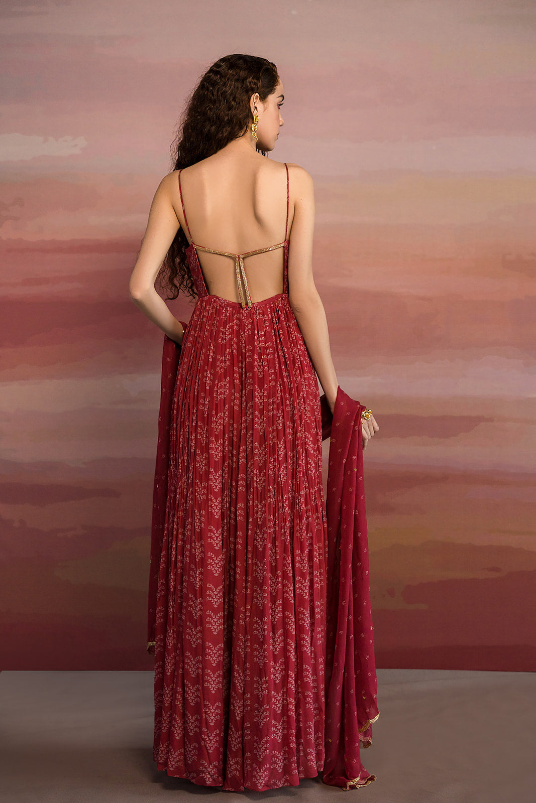 Nikita Dutta in Maroon Printed Backless Anarkali