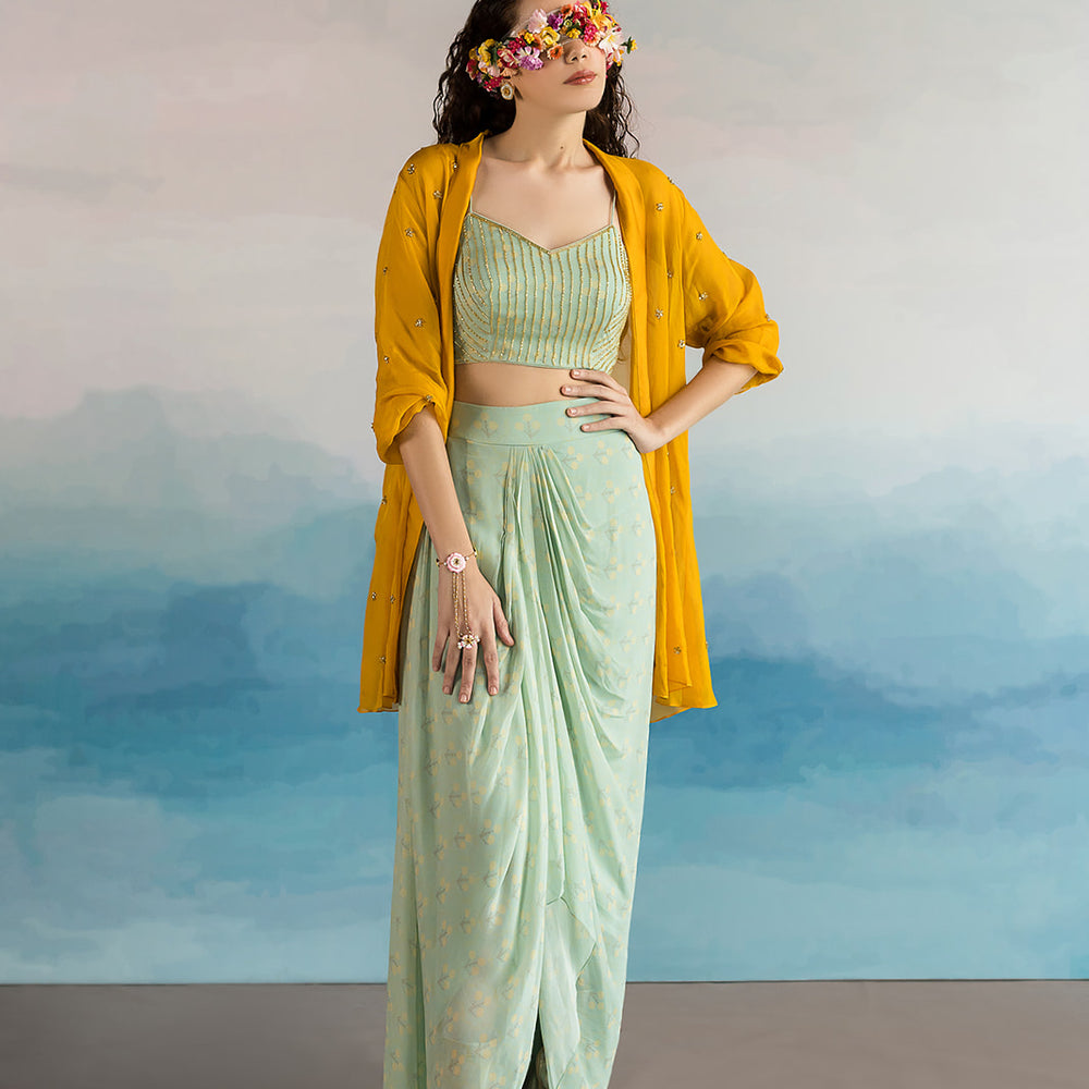 
                      
                        Mint Blue Cowl Skirt Co-Ord Set
                      
                    