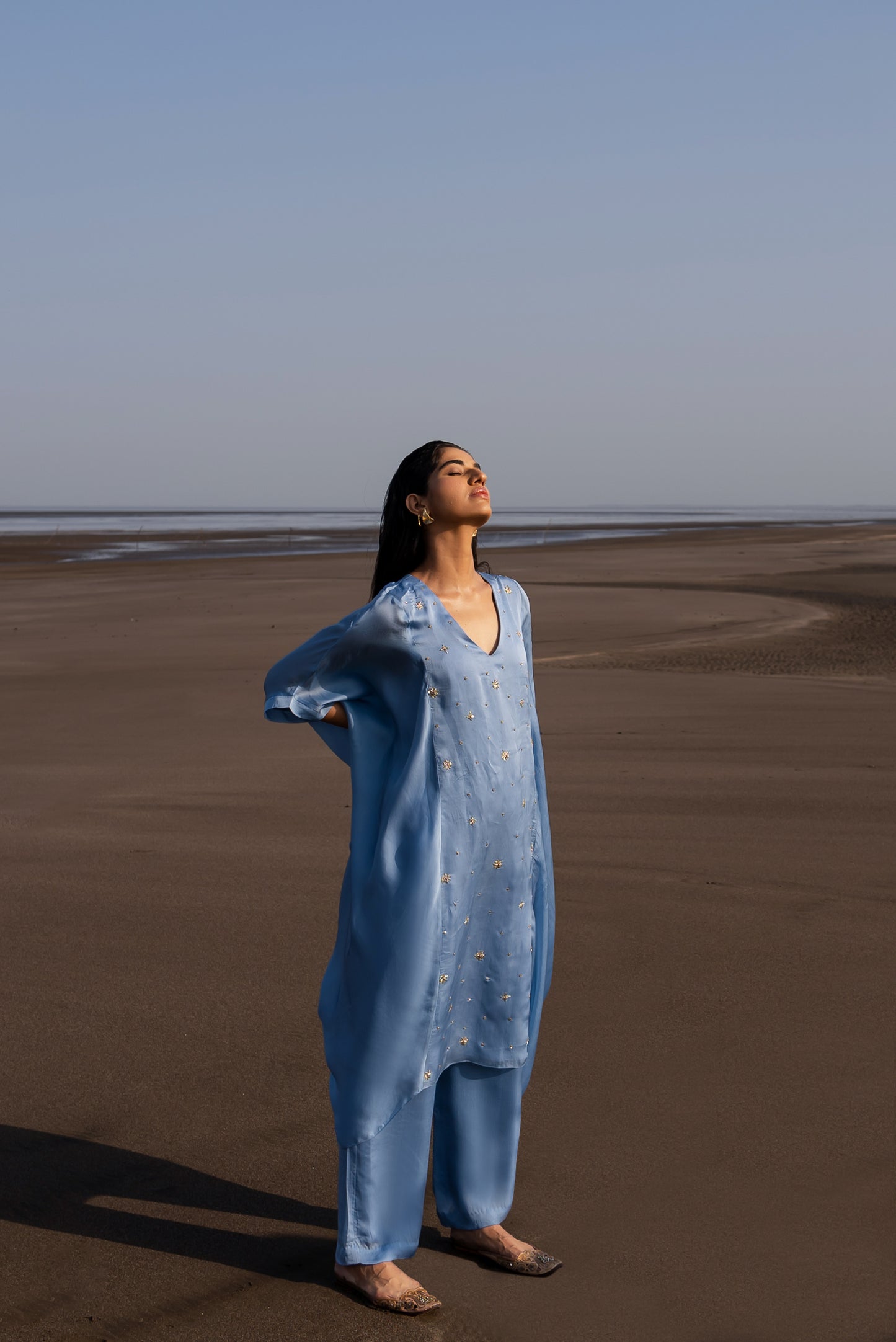 POWDER BLUE COWL KURTA SET