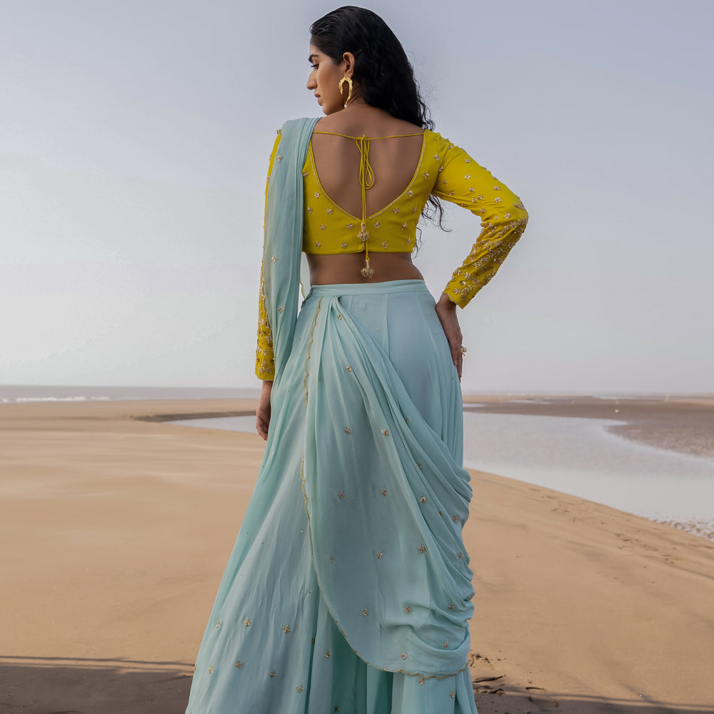 
                      
                        MINT BLUE DRAPED SAREE
                      
                    