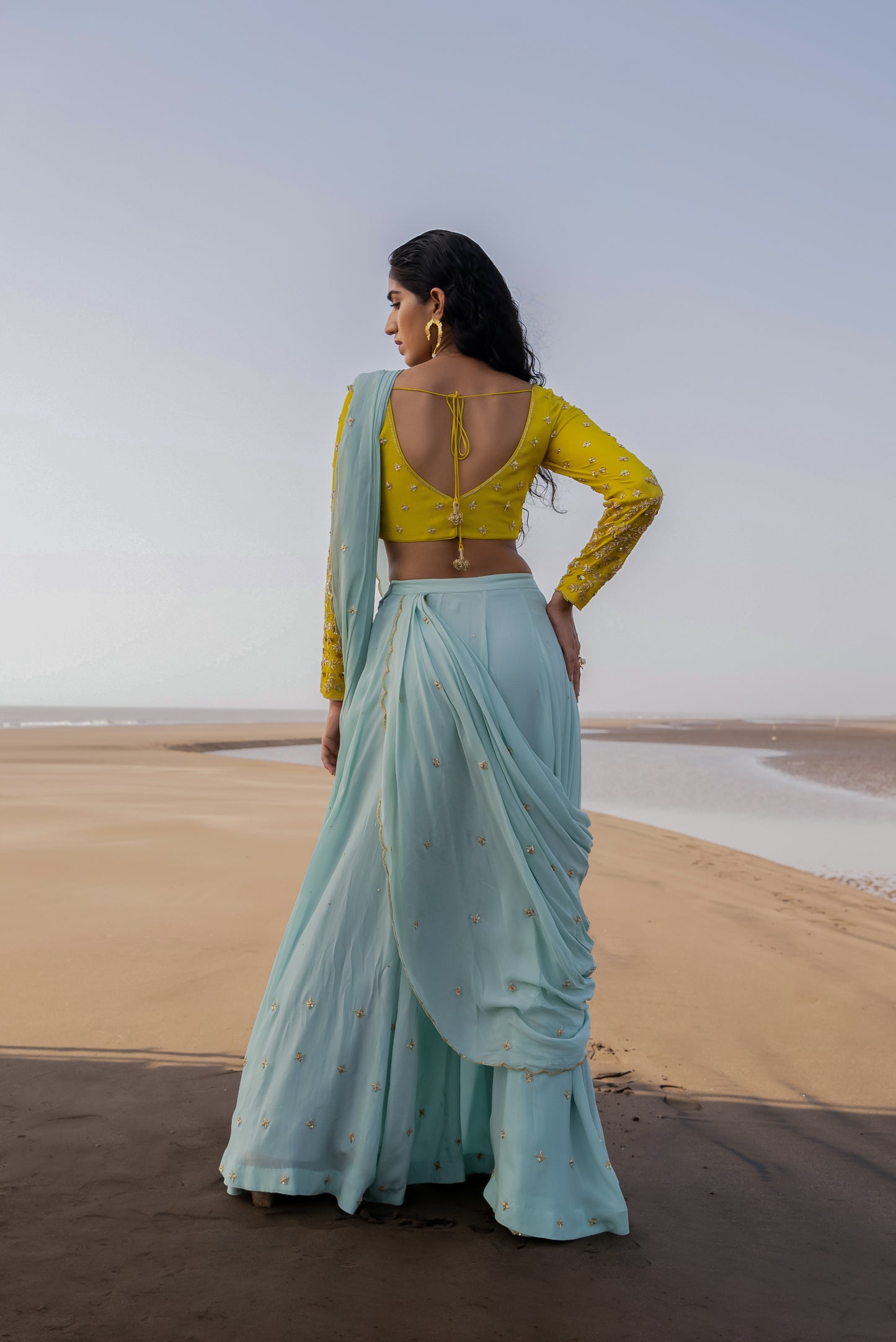 MINT BLUE DRAPED SAREE