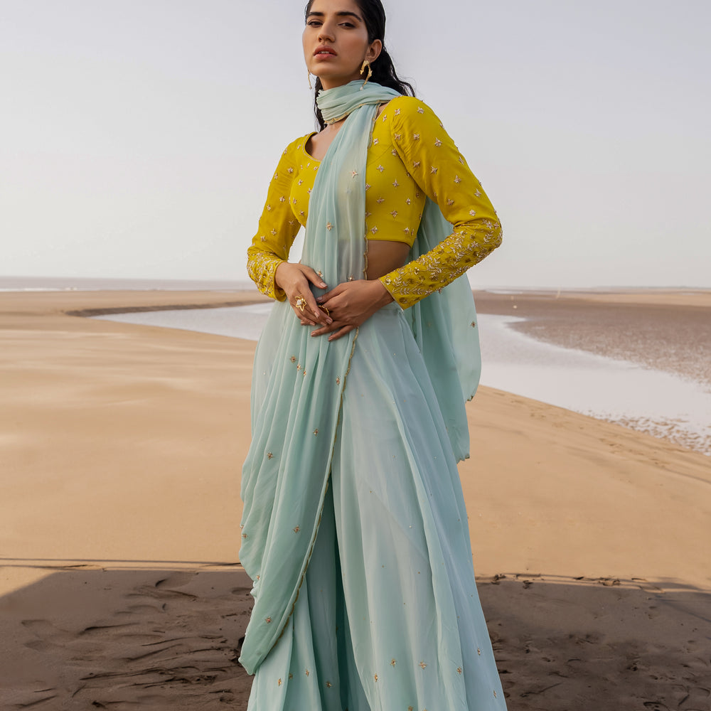 
                      
                        MINT BLUE DRAPED SAREE
                      
                    