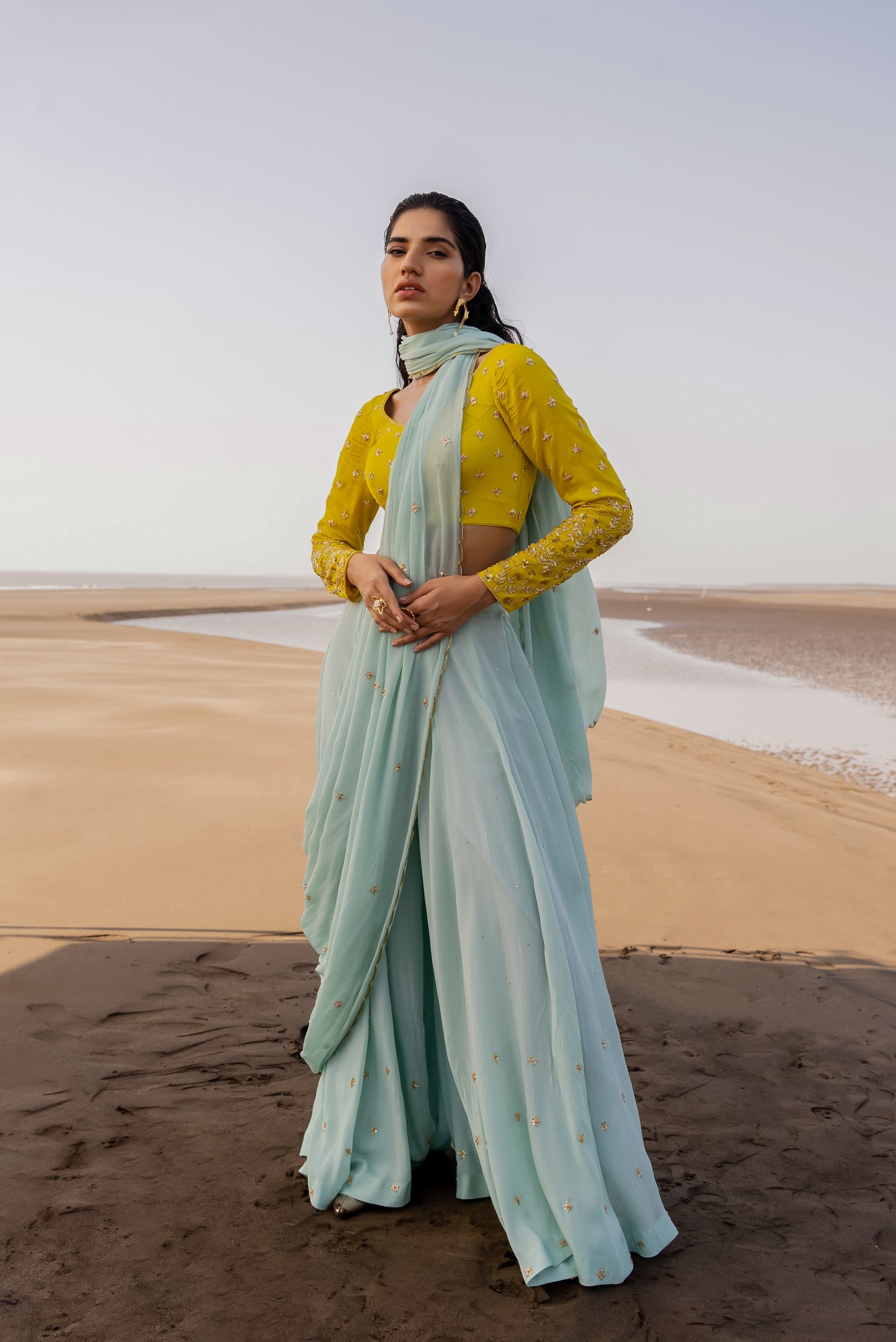 MINT BLUE DRAPED SAREE
