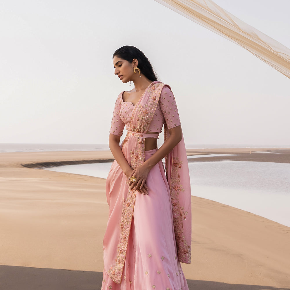 BABY PINK PRE-STITCHED SAREE