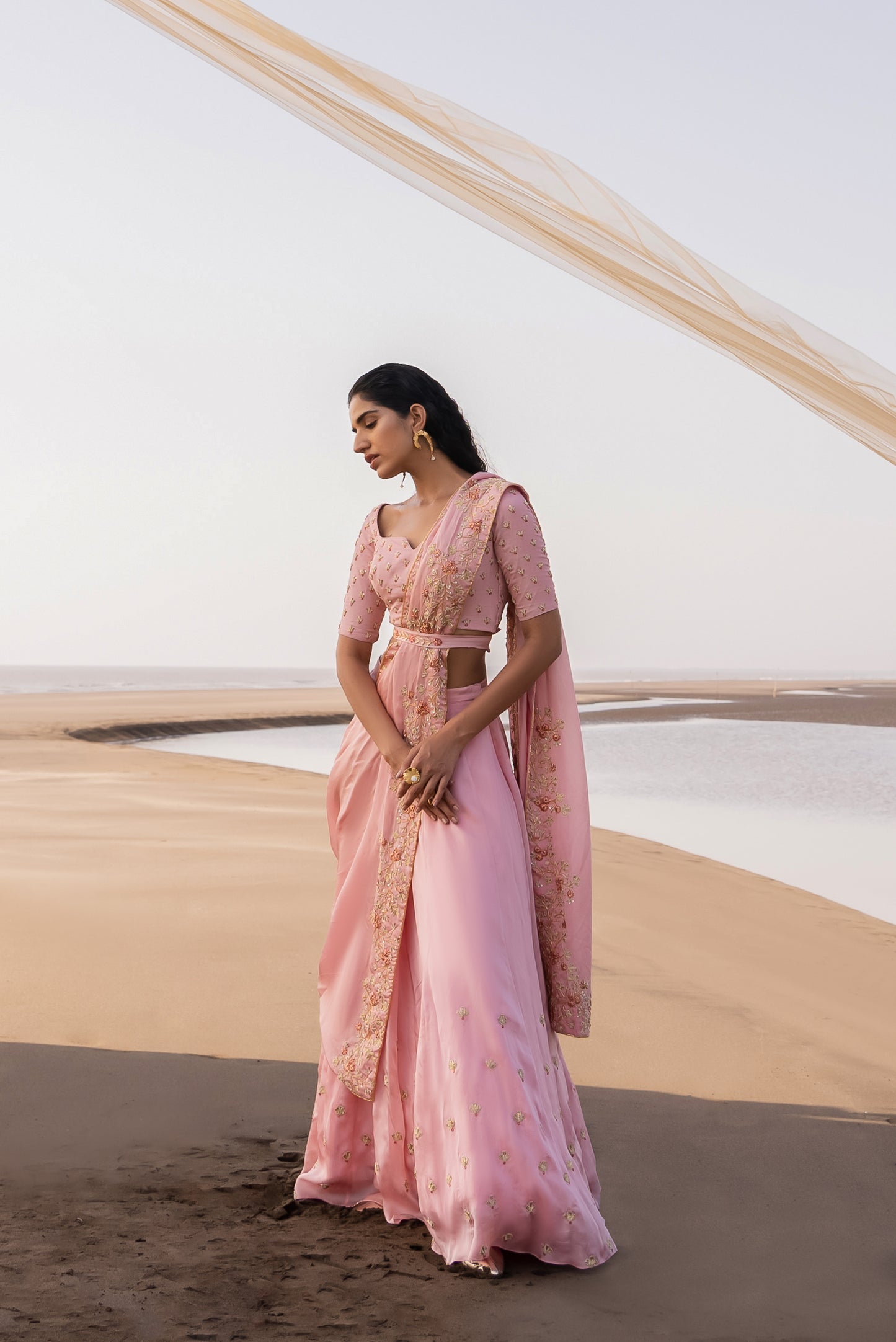 BABY PINK PRE-STITCHED SAREE