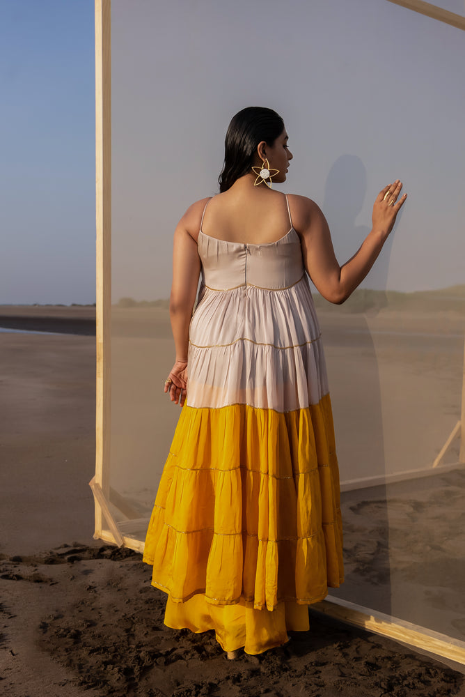 
            
                Load image into Gallery viewer, IVORY-MUSTARD TIER DRESS
            
        