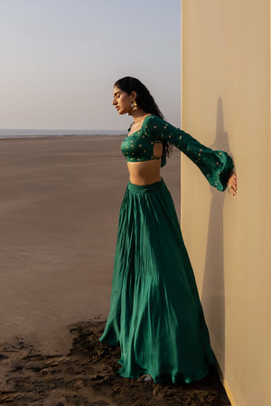 BOTTLE GREEN LEHENGA