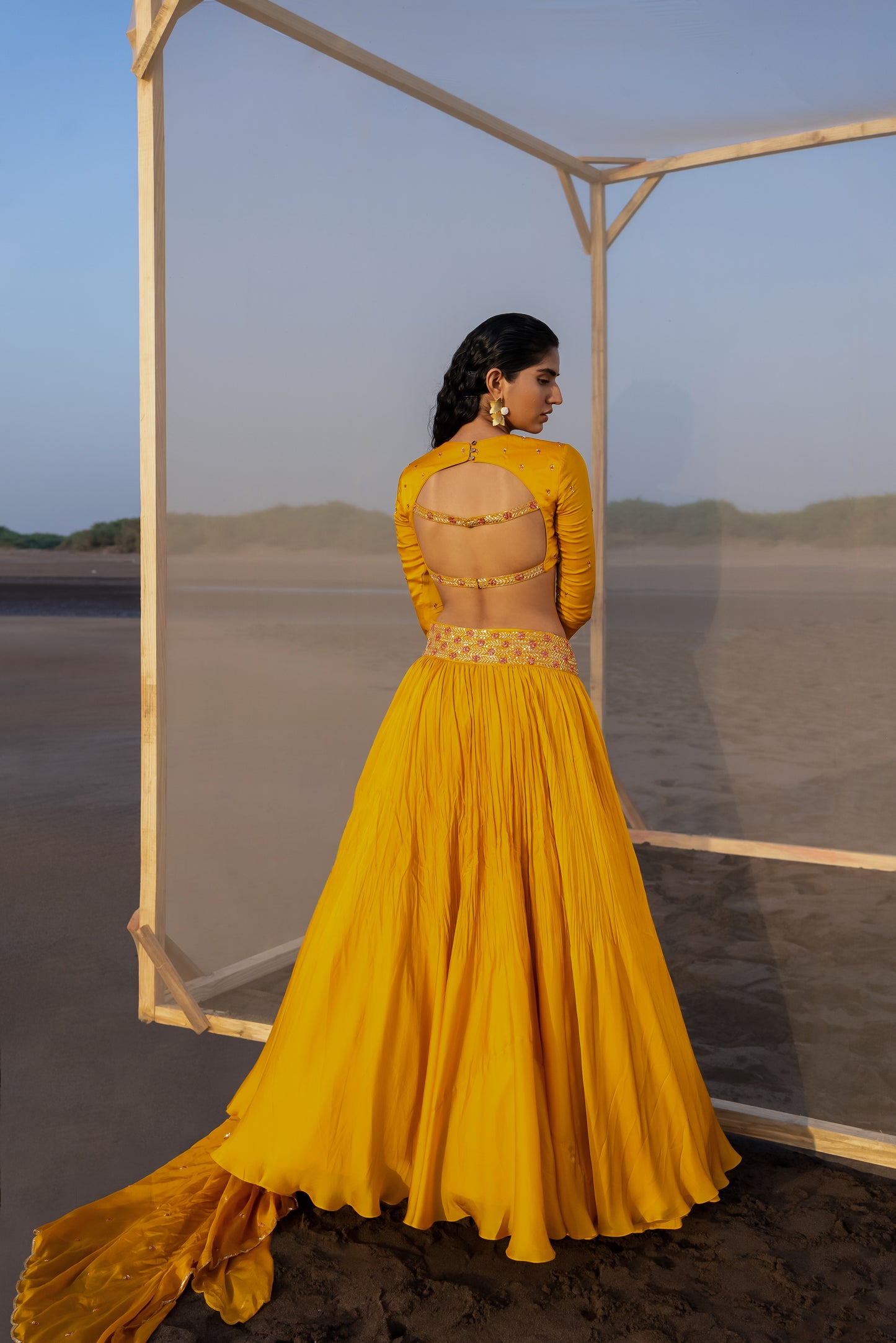 MANGO YELLOW BANDGALA LEHENGA