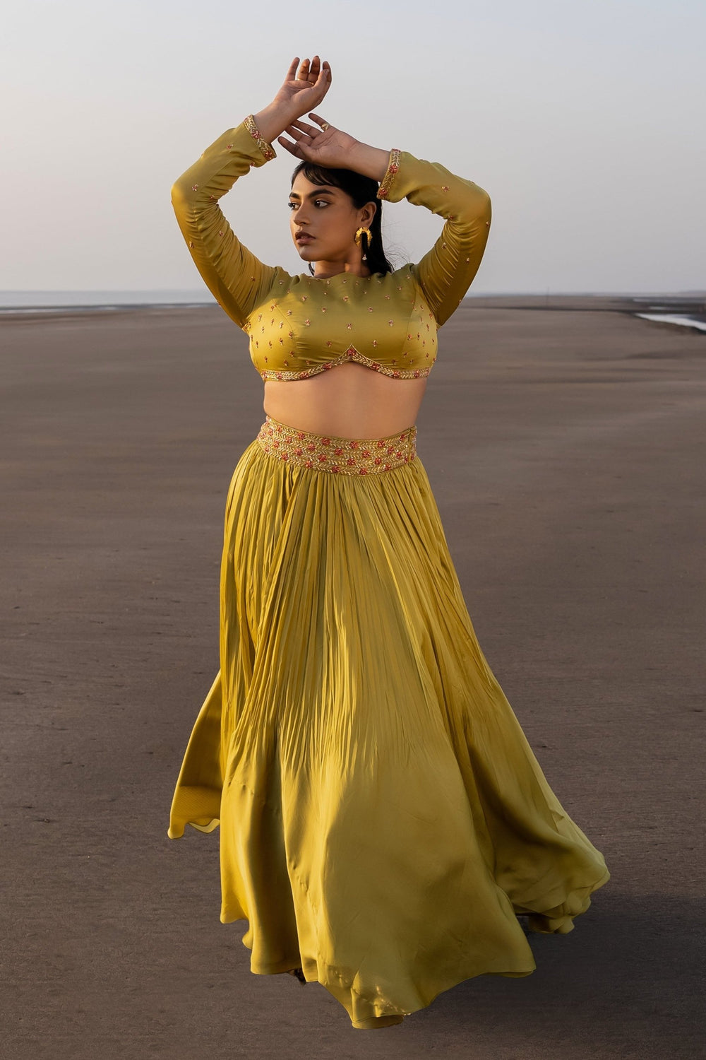 OLIVE GREEN BANDGALA LEHENGA