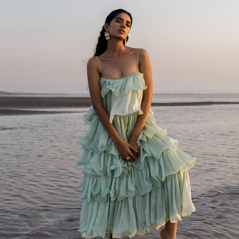 MINT BLUE RUFFLE DRESS