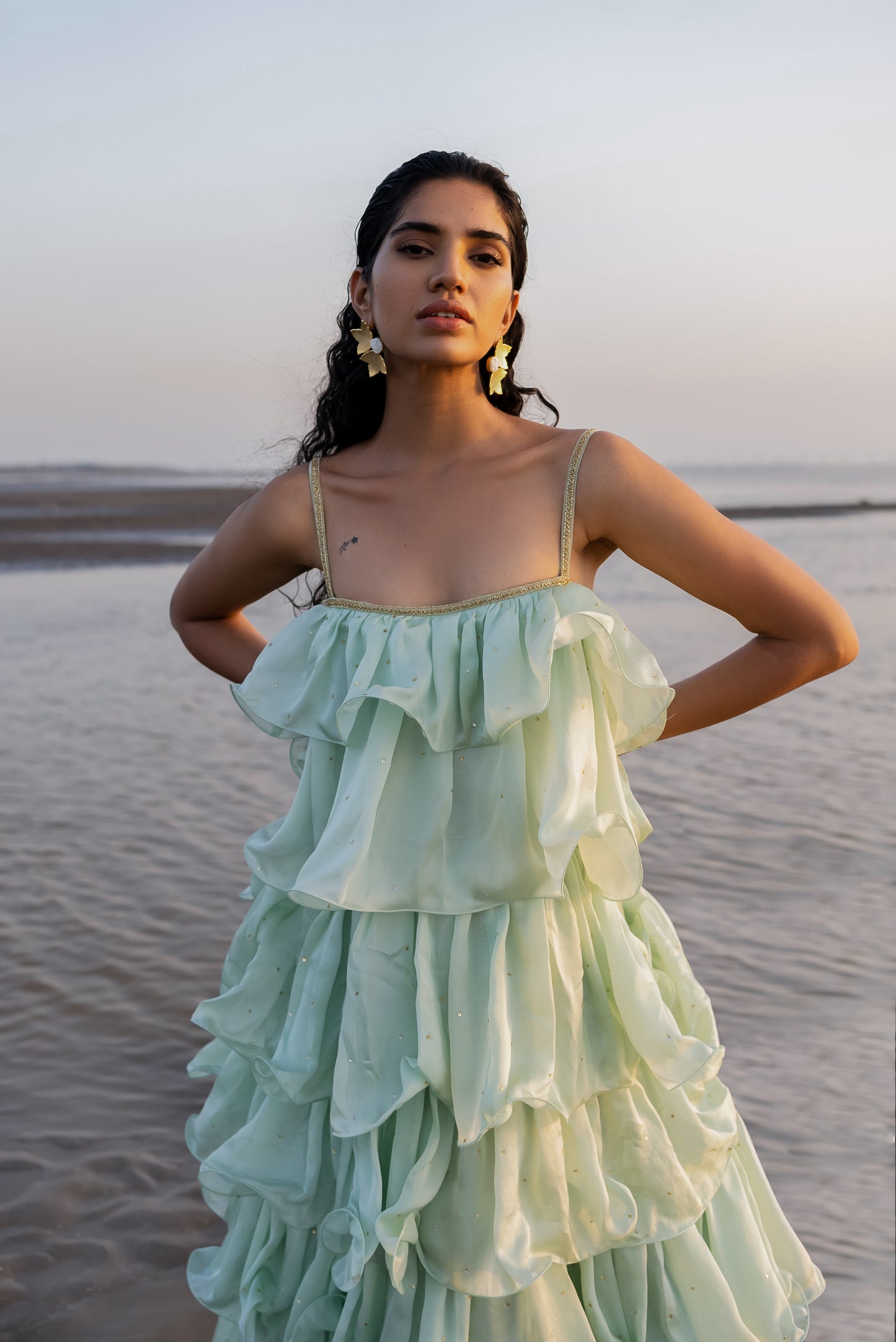 MINT BLUE RUFFLE DRESS