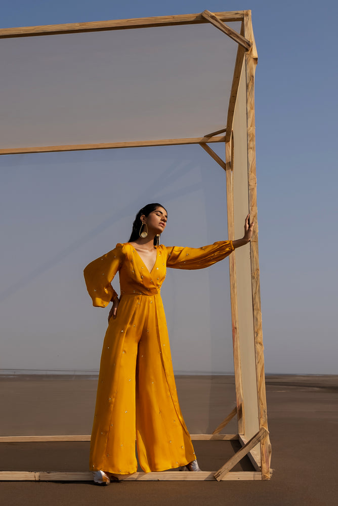 
            
                Load image into Gallery viewer, MANGO YELLOW OVERLAP JUMPSUIT
            
        