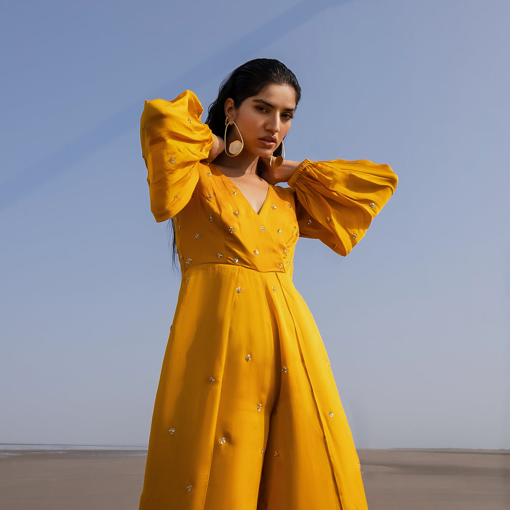 MANGO YELLOW OVERLAP JUMPSUIT