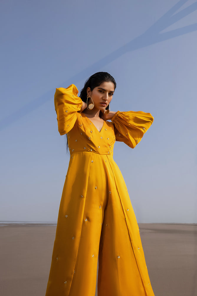 
            
                Load image into Gallery viewer, MANGO YELLOW OVERLAP JUMPSUIT
            
        