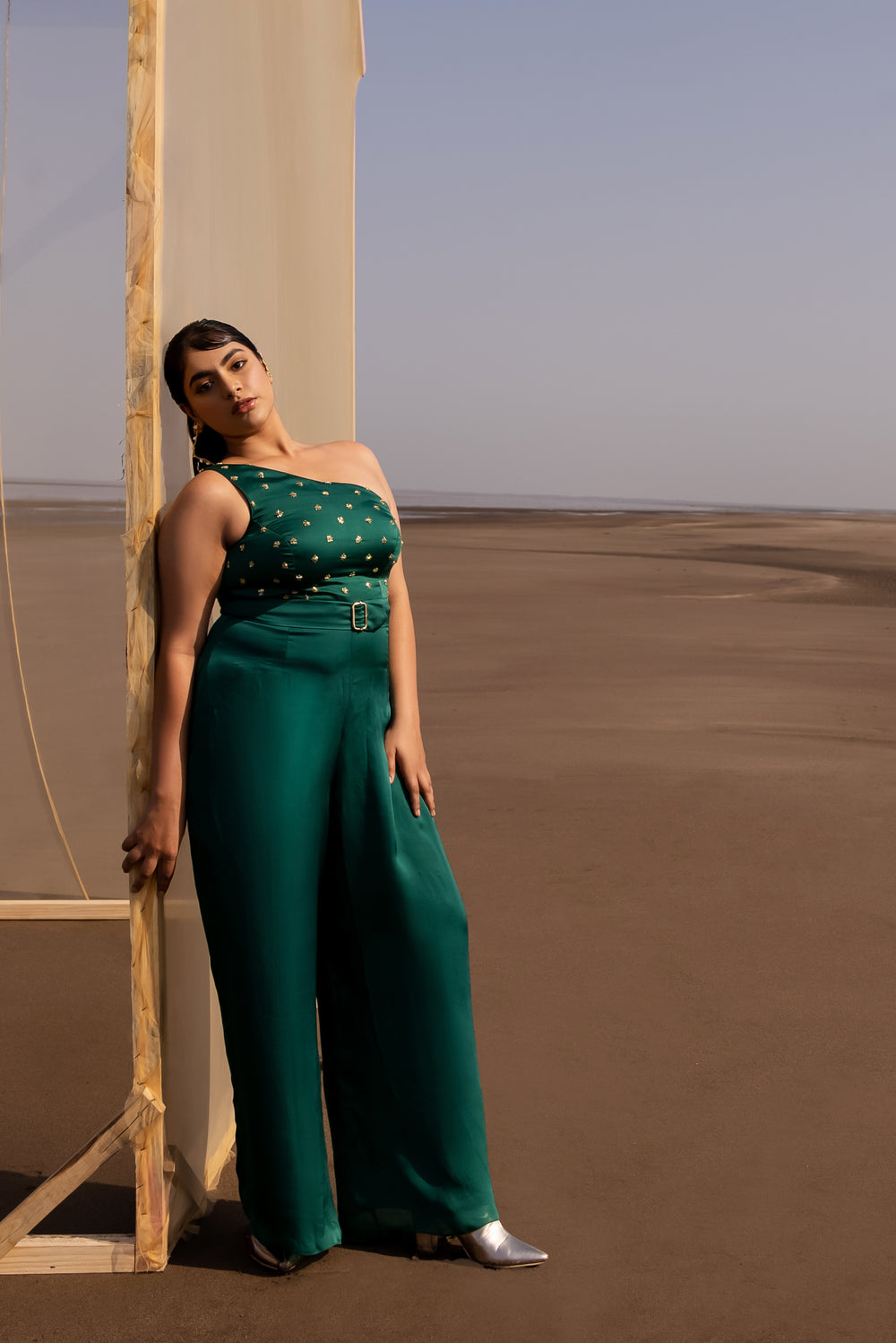 Bottle Green One Shoulder Jumpsuit