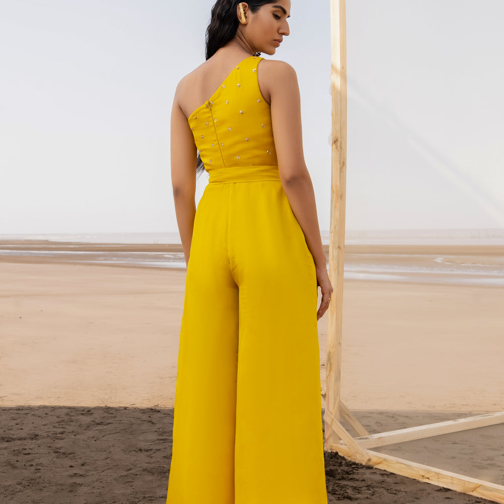 
                      
                        MANGO YELLOW ONE SHOULDER JUMPSUIT
                      
                    