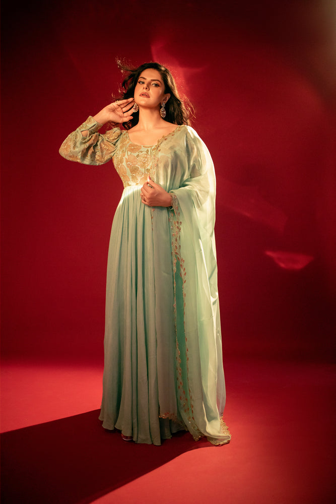 Zareen Khan in Mint Blue Anarkali