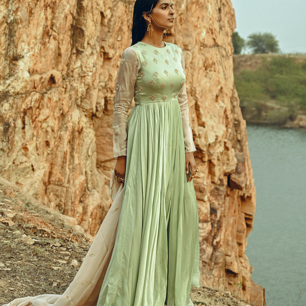 
                      
                        MINT BLUE-IVORY SLEEVES ANARKALI
                      
                    