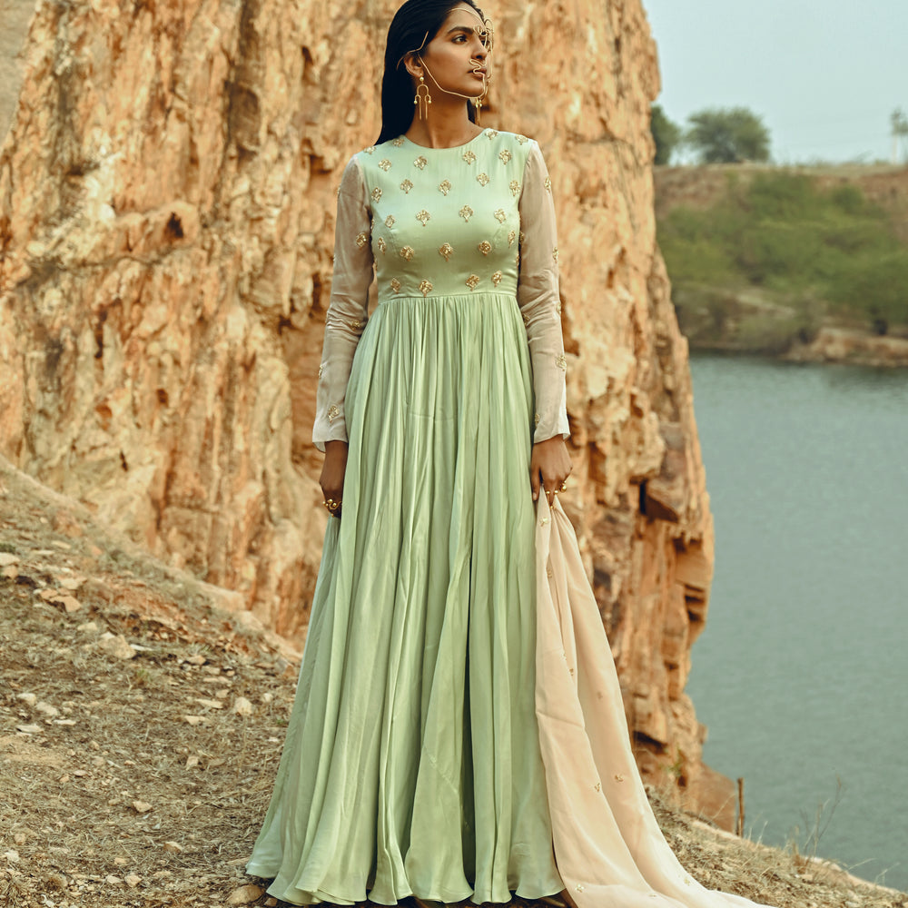 
                      
                        MINT BLUE-IVORY SLEEVES ANARKALI
                      
                    