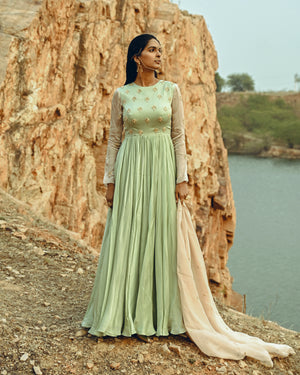 
            
                Load image into Gallery viewer, MINT BLUE-IVORY SLEEVES ANARKALI
            
        