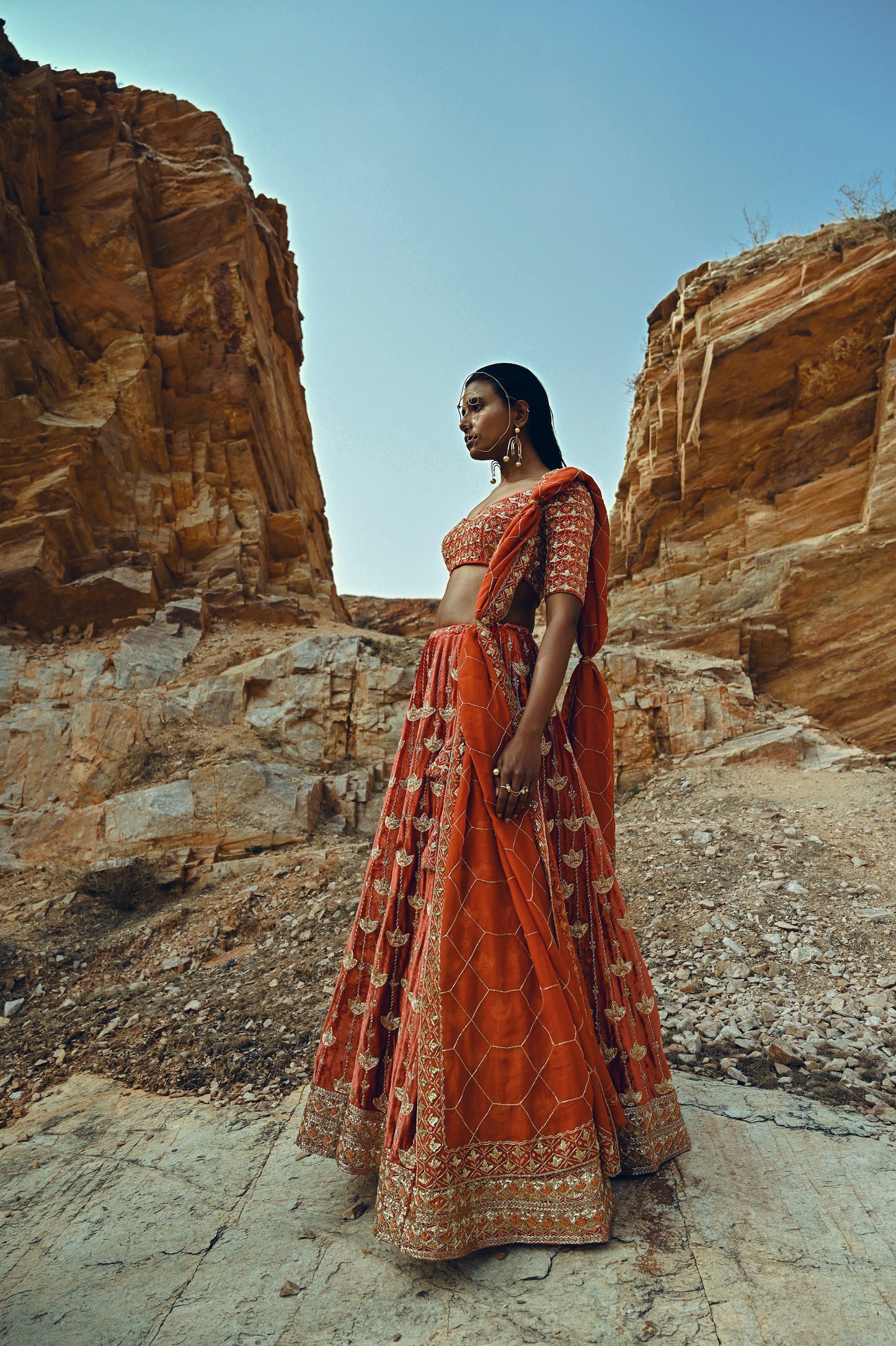 RUST FULL KALI VELVET LEHENGA