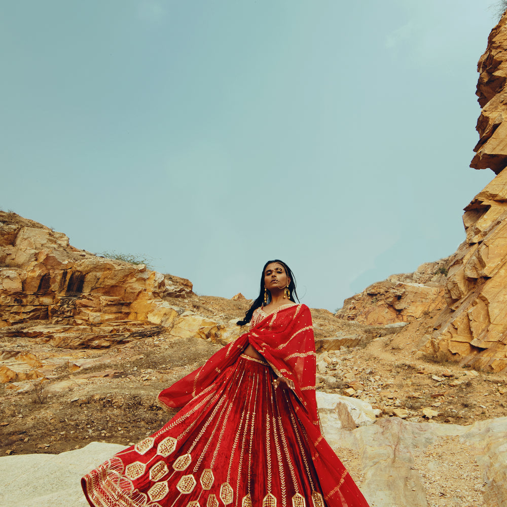 RED VELVET LEHENGA