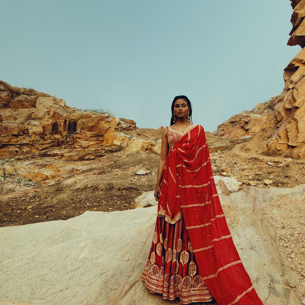 RED VELVET LEHENGA