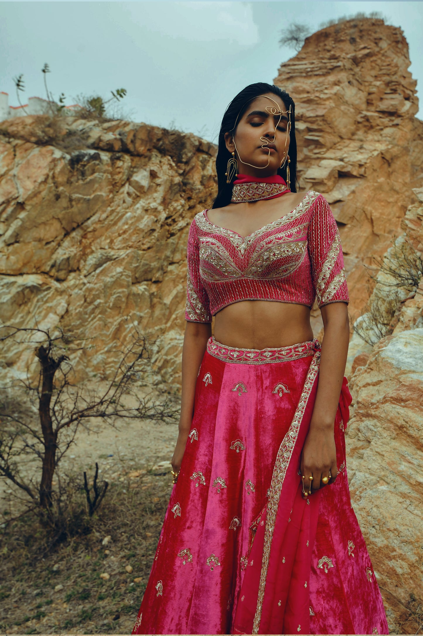 RANI PINK VELVET LEHENGA