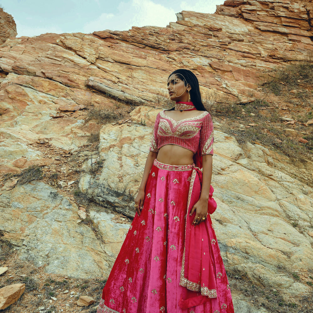 RANI PINK VELVET LEHENGA