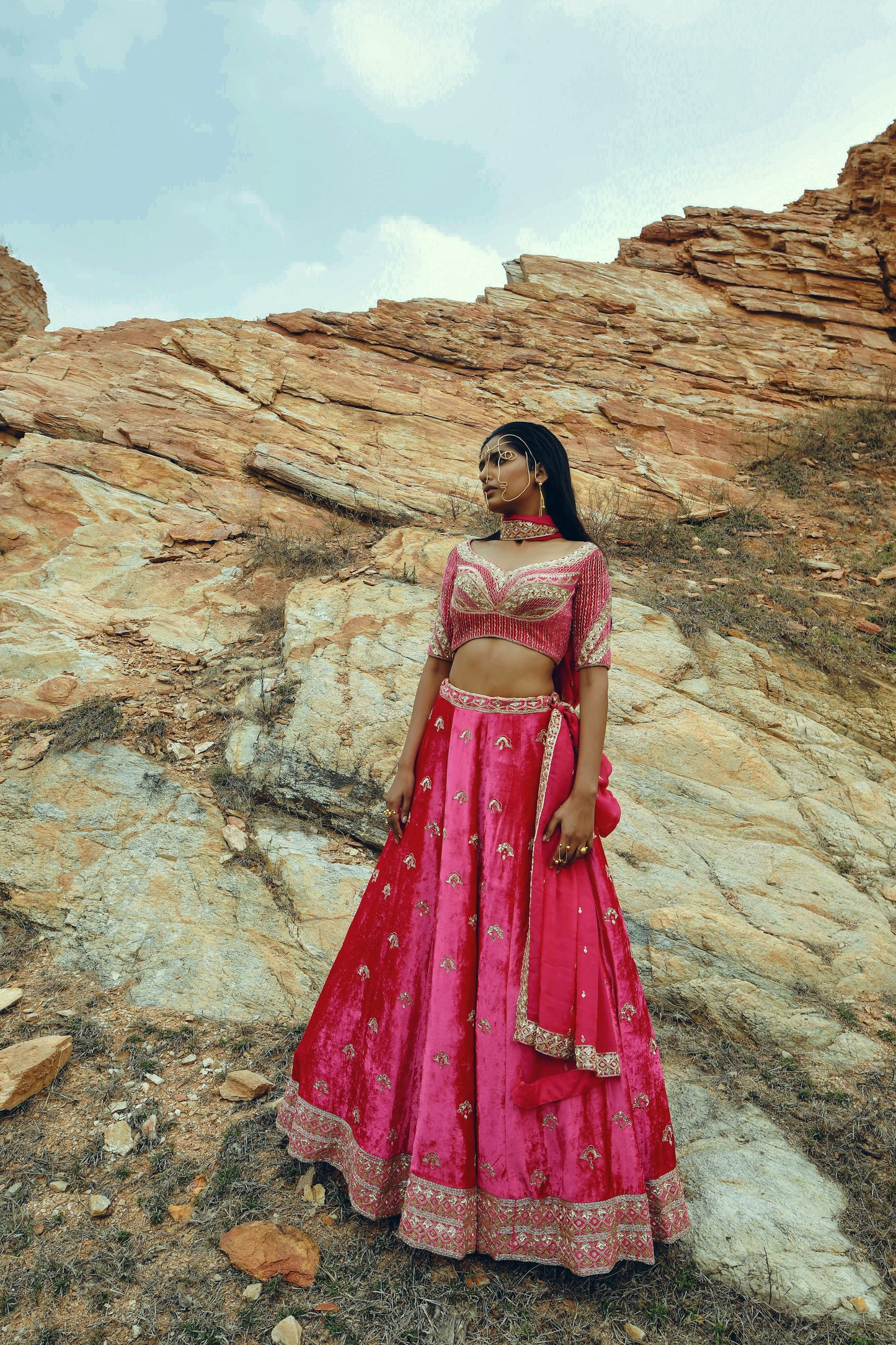 RANI PINK VELVET LEHENGA