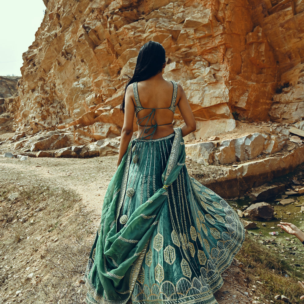 
                      
                        Vaishali Malhara in Turquoise Velvet Lehenga
                      
                    