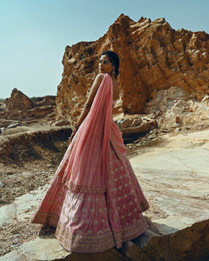 Sharmeila Mandre in Baby Pink Velvet Lehenga