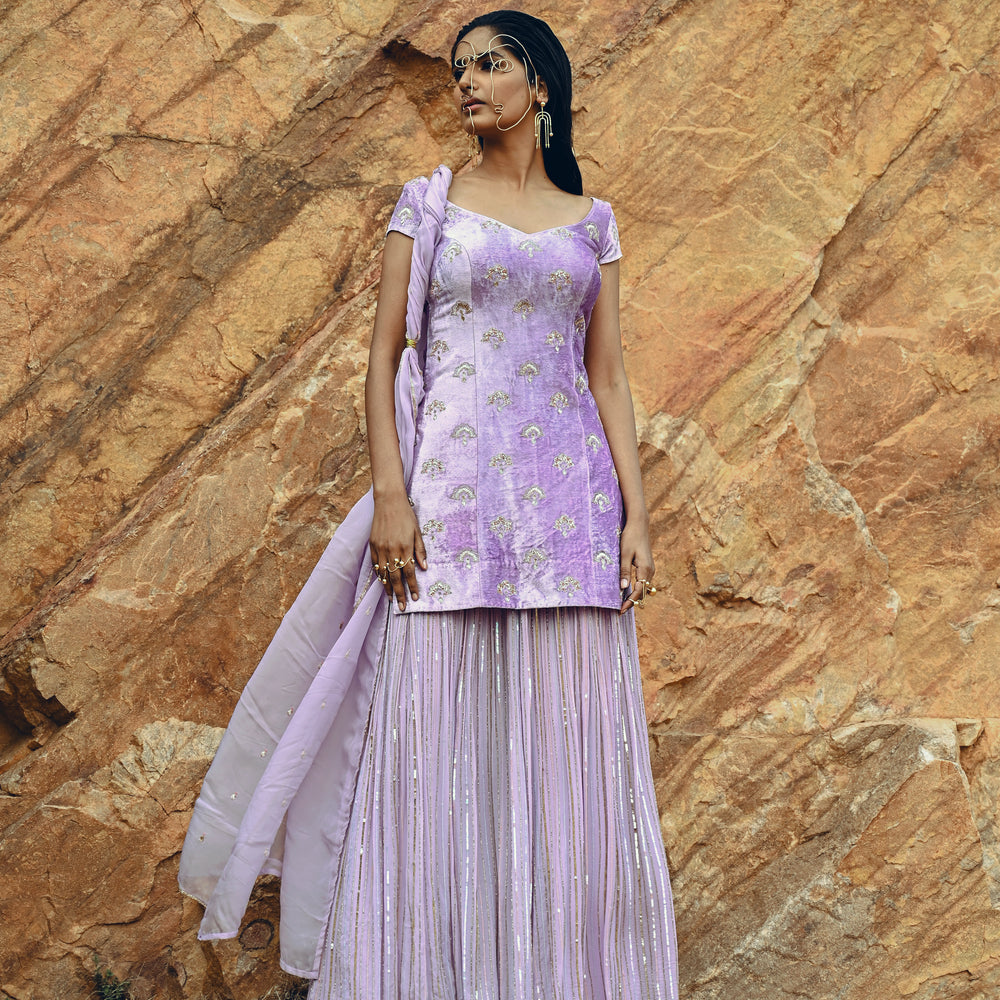 LAVENDER VELVET SEQUINED SHARARA SET