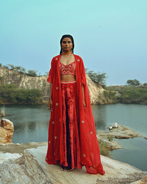 Neha Kakkar in Red Velvet Palazzo Set